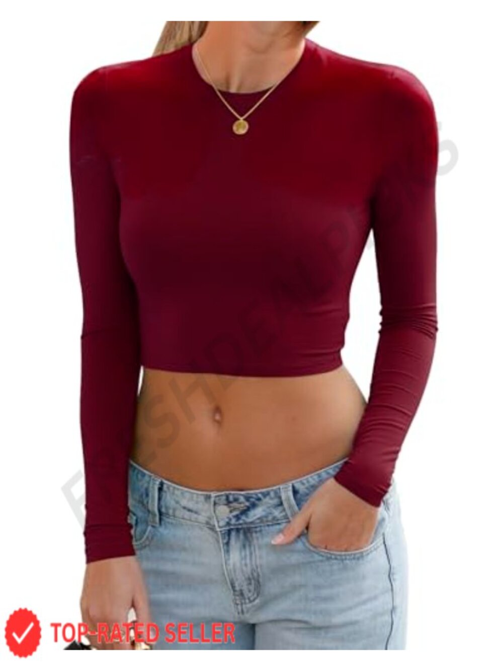 Women's Long Sleeve Crop Top Sexy Slim Fit Crew Neck Rayon Spandex